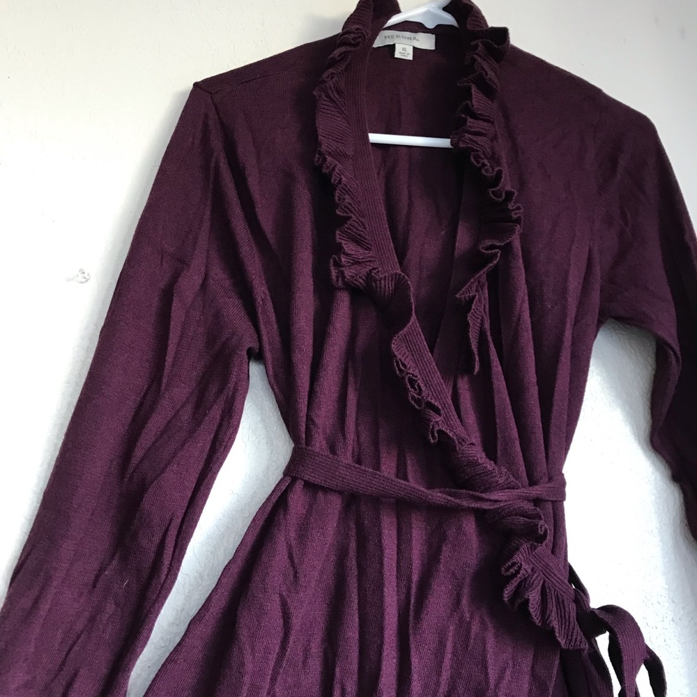 Plum, wrap, sweater dress
